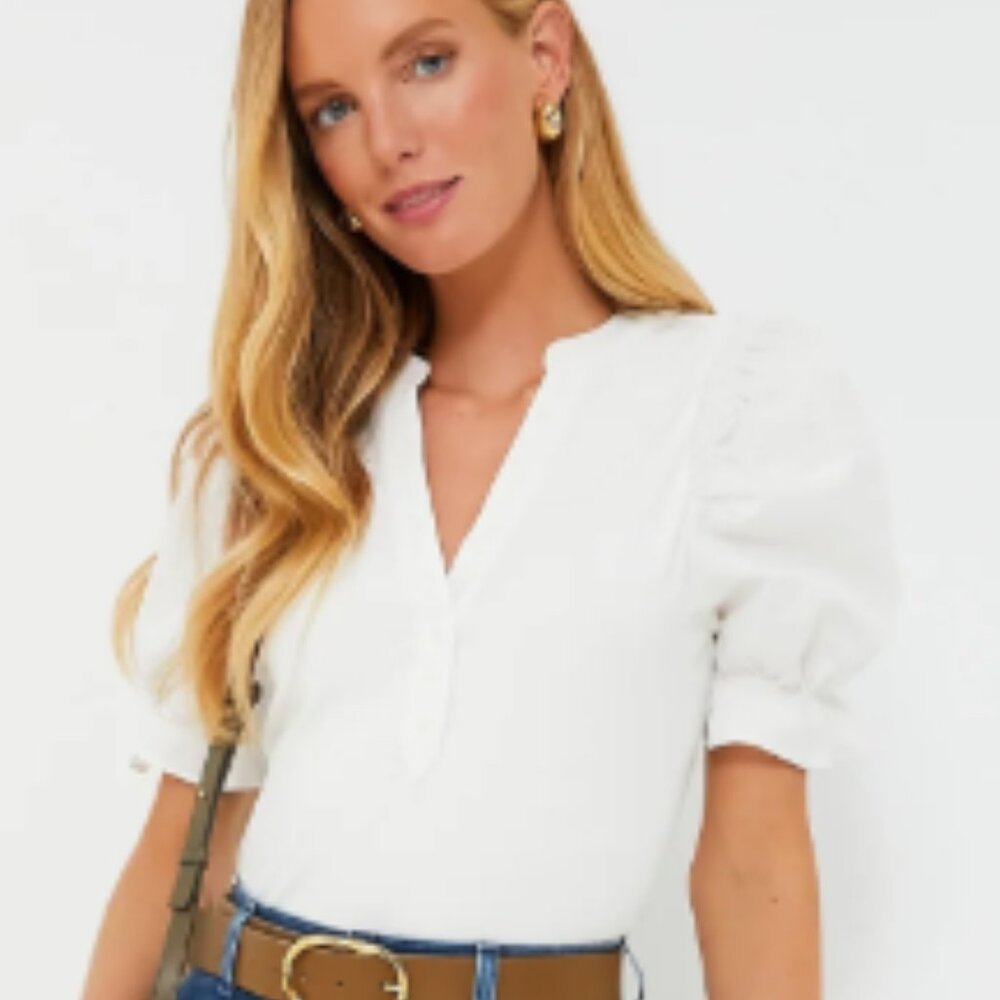 Never Worn Pomander Place Livia Puff Sleeve Top in White